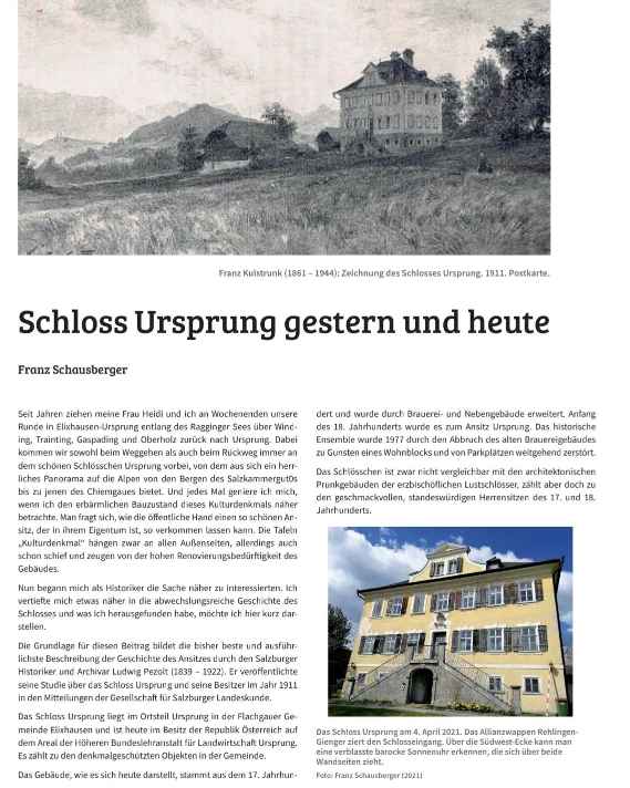Beitrag  Schloss Ursprung gestern und heute