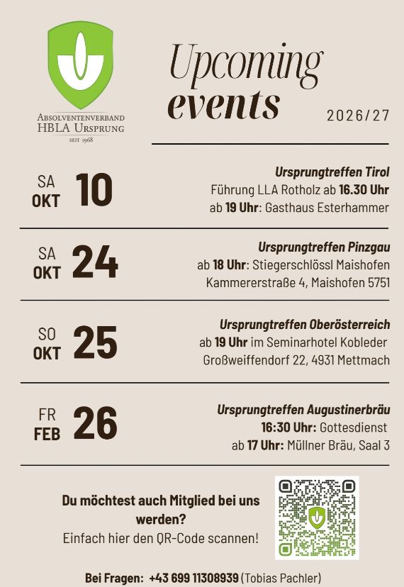 Plakat des Absolventenverbandes - Einladung zu unterschiedlichen Treffen.