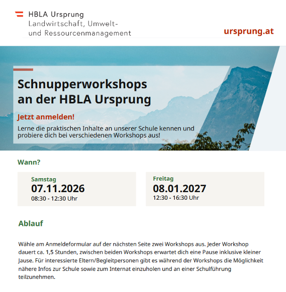 Titelseite Plakat Schnupperworkshops